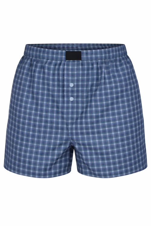 Granatowe bokserki męskie luźne w kratkę.