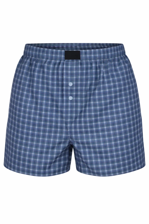 Granatowe bokserki męskie luźne w kratkę.