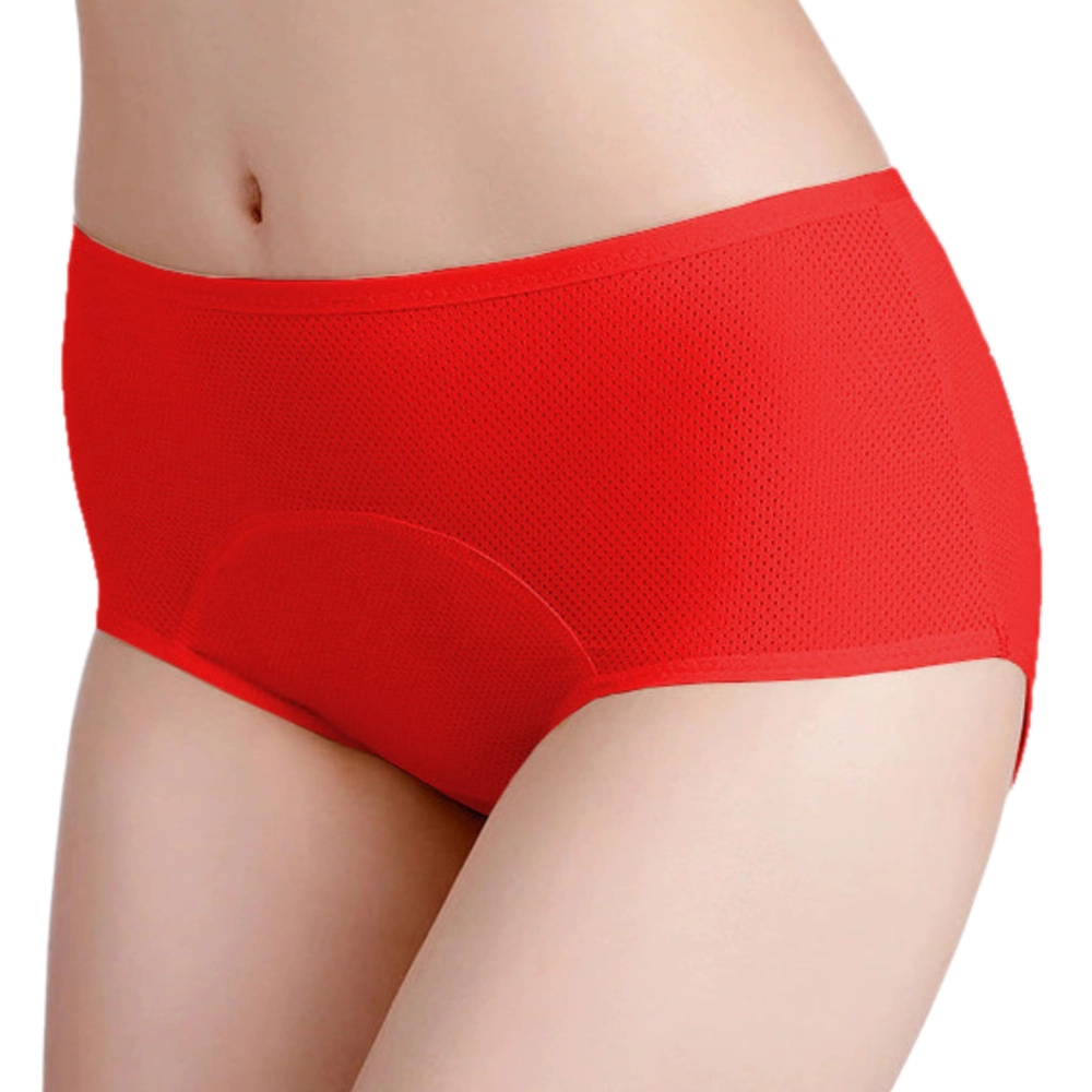 Czerwone majtki menstruacyjne zbliżenie na przód i wysoką jakość wykonania.