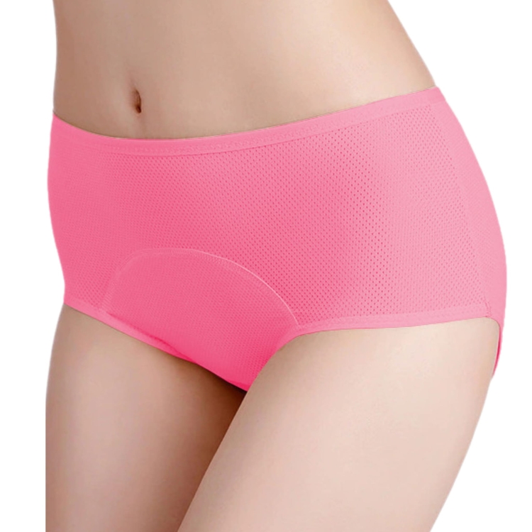 Detal wnętrza czerwonych majtek menstruacyjnych z widoczną szarą wkładką chłonną.