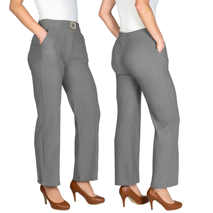 Eleganckie spodnie damskie szerokie szare fason Plus Size.
