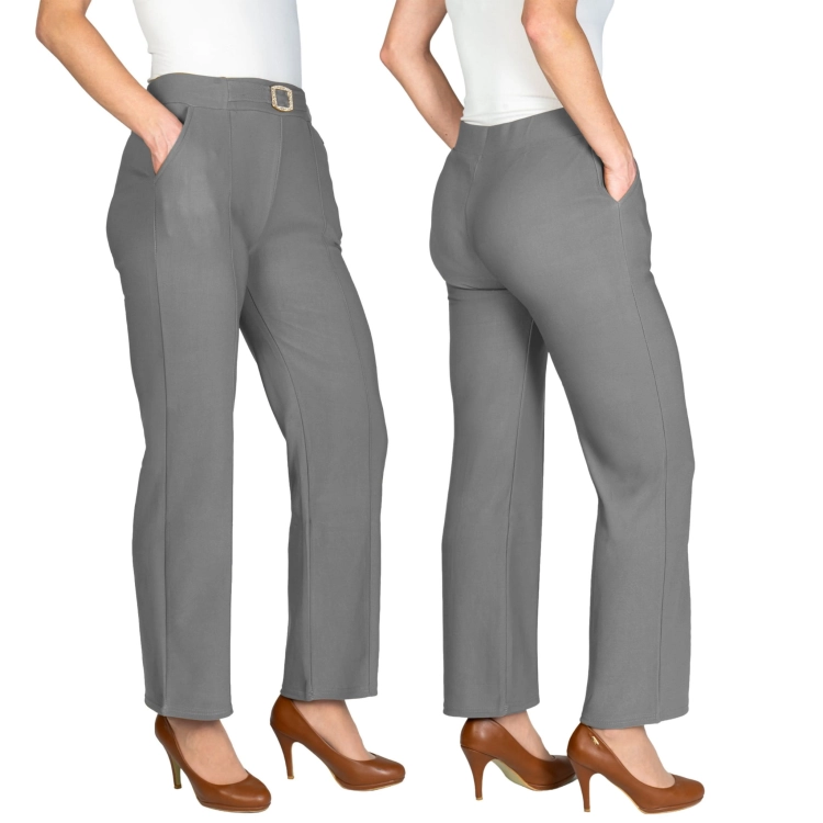 Eleganckie spodnie damskie szerokie szare fason Plus Size.